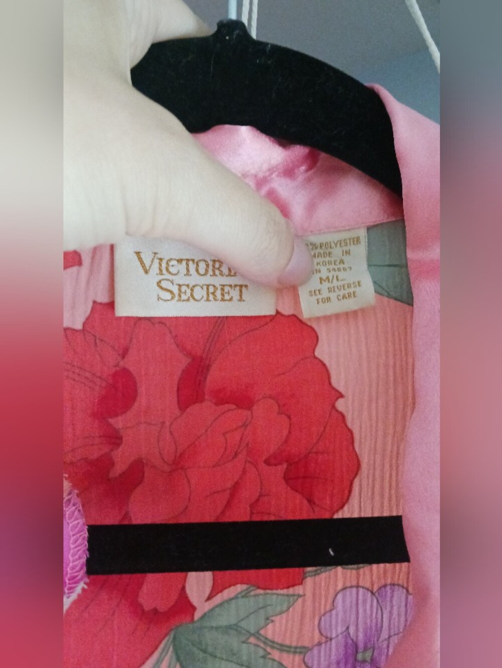 Victoria's Secret Gold Label Pink and Red Floral Satin Chemise
